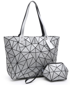 Fashion Geometric Checker 2-in-1 Shopper 6628 SILVER